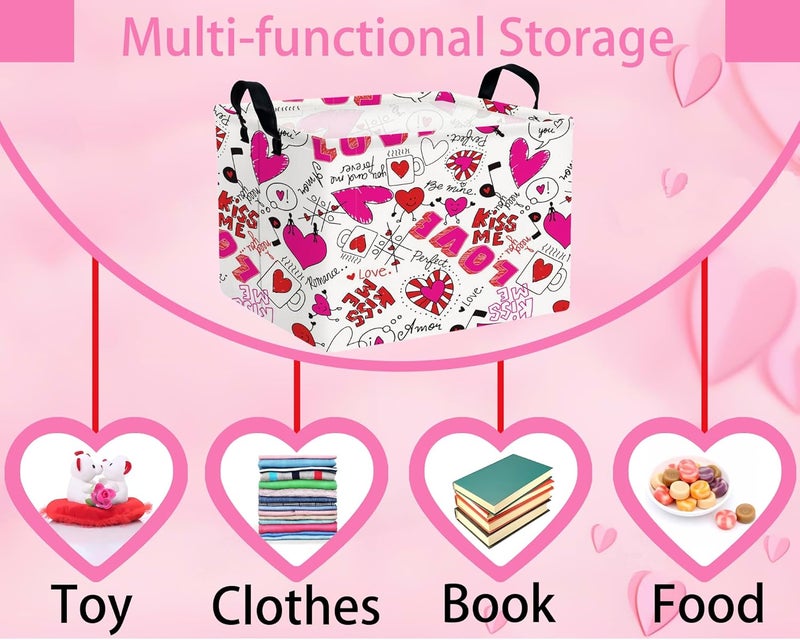 BOOHIT Valentines Day Basket Large Foldable Heart Shaped Storage Box for Gifts Kids Empty Storage Bins Rectangular Toy Organizer Decor (Cartoon Love) - Image 4
